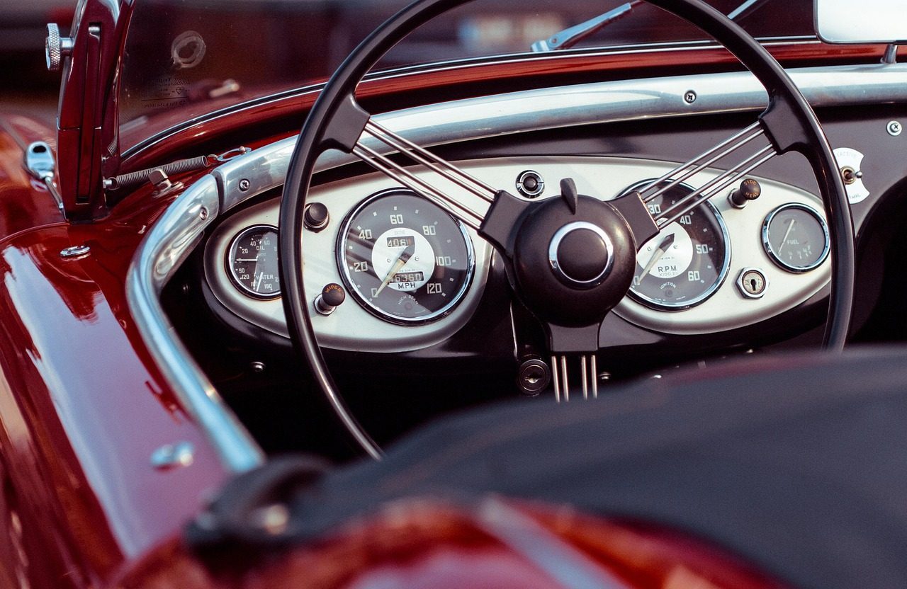 car, steering wheel, car wallpapers, classic car, convertible, speedometer, red car, auto, automobile, vehicle, chrome, oldtimer, old, vintage